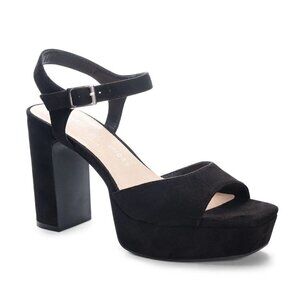 Chinese Laundry BNWT "Teemara" ankle strap black platform suede sandal heel NEW